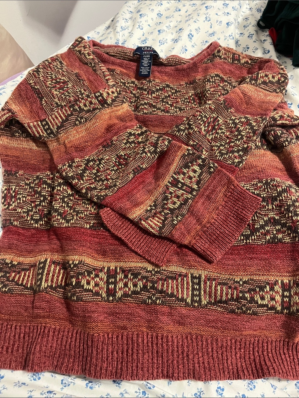 Chaps petite Rust Multicolor Patterned Knit Sweater